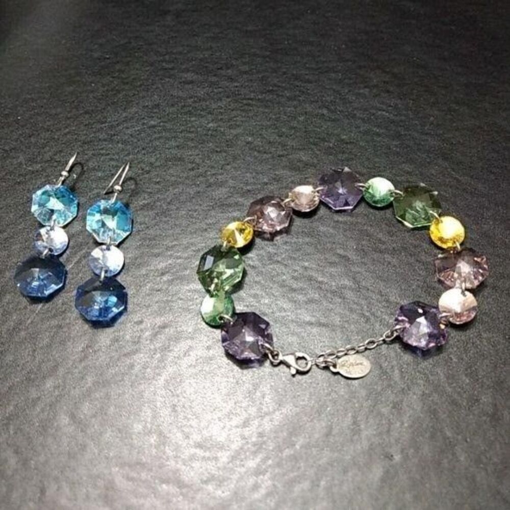 Dyadema Italy Sterling Silver Pastel Crystal Bracelet & Earring Set Vintage